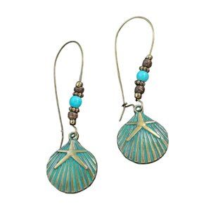 Antique Bronze Teal Washed Seashell/Starfish Earrings NWOT